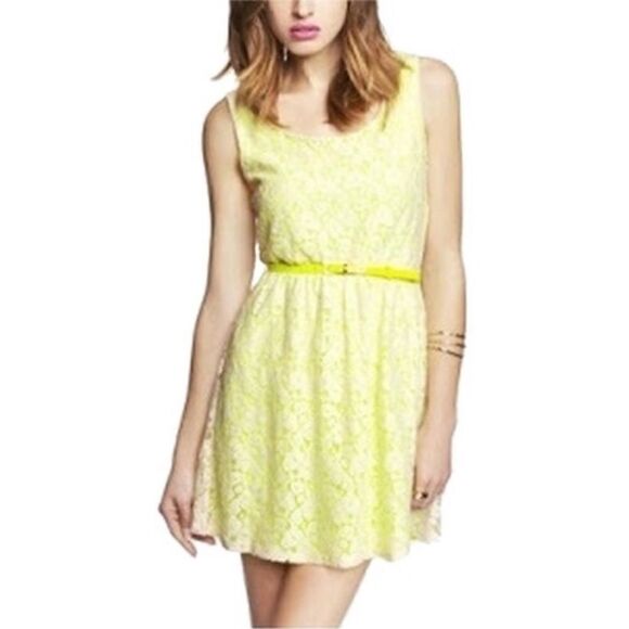 Express Dresses & Skirts - Express Neon Yellow Lace Overlay Dress Size Medium
